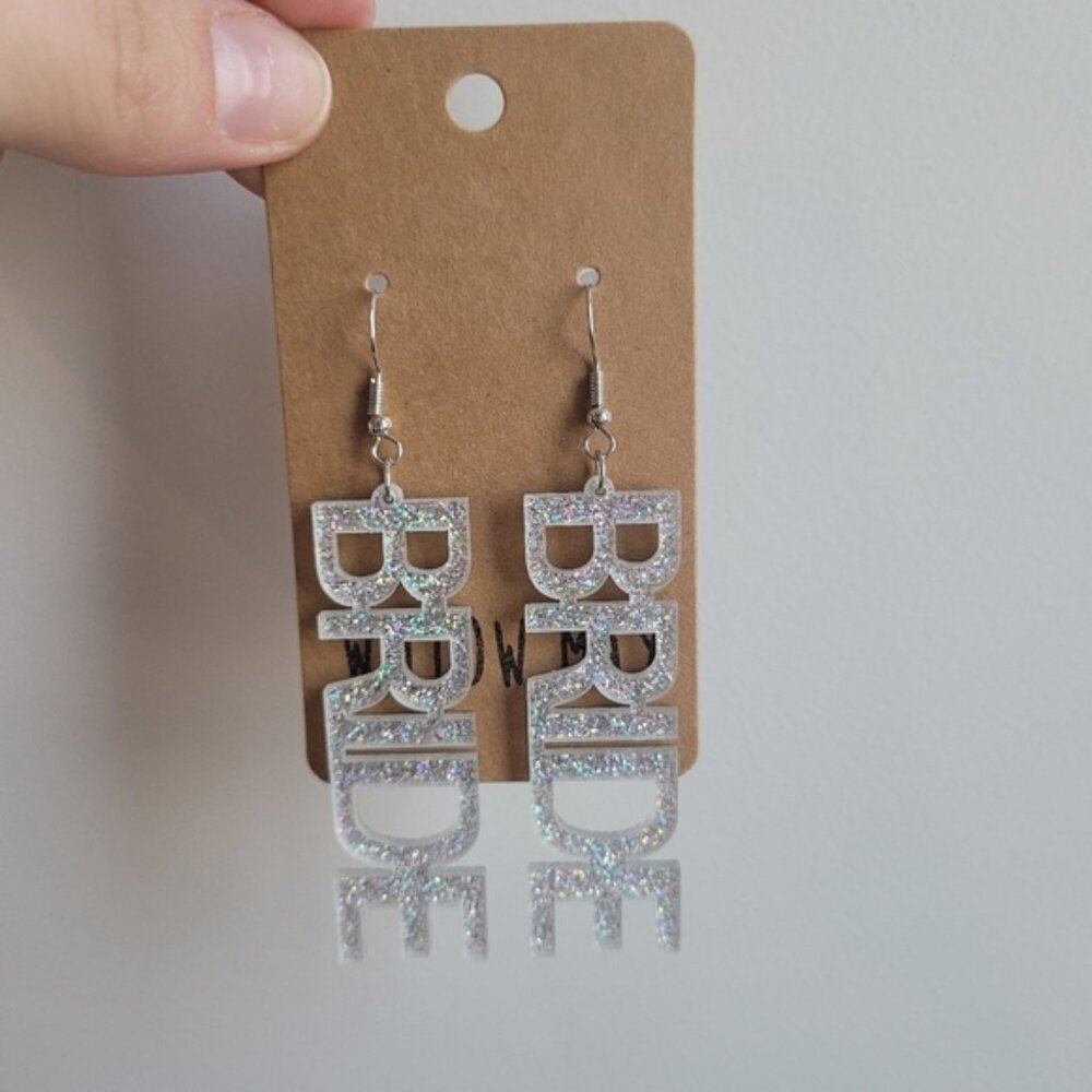 Willow May Iridescent Silver Glitter Bride Earrings
